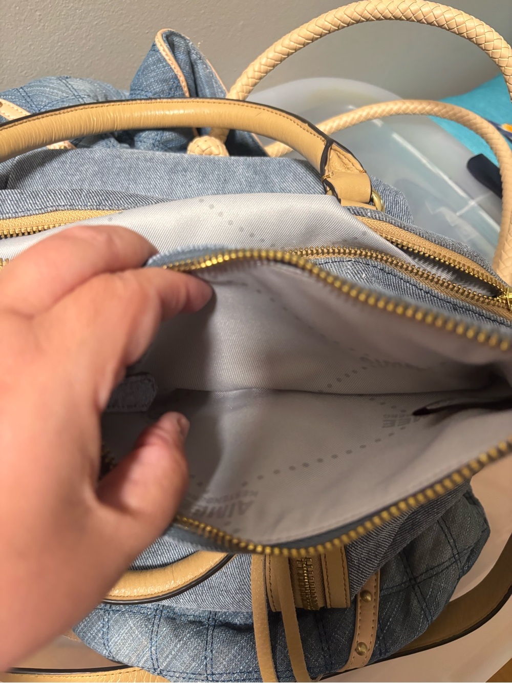 Aimee Kestenberg Denim Leather Satchel - Tan Trim & Double Zippers - EUC - Picture 13 of 13